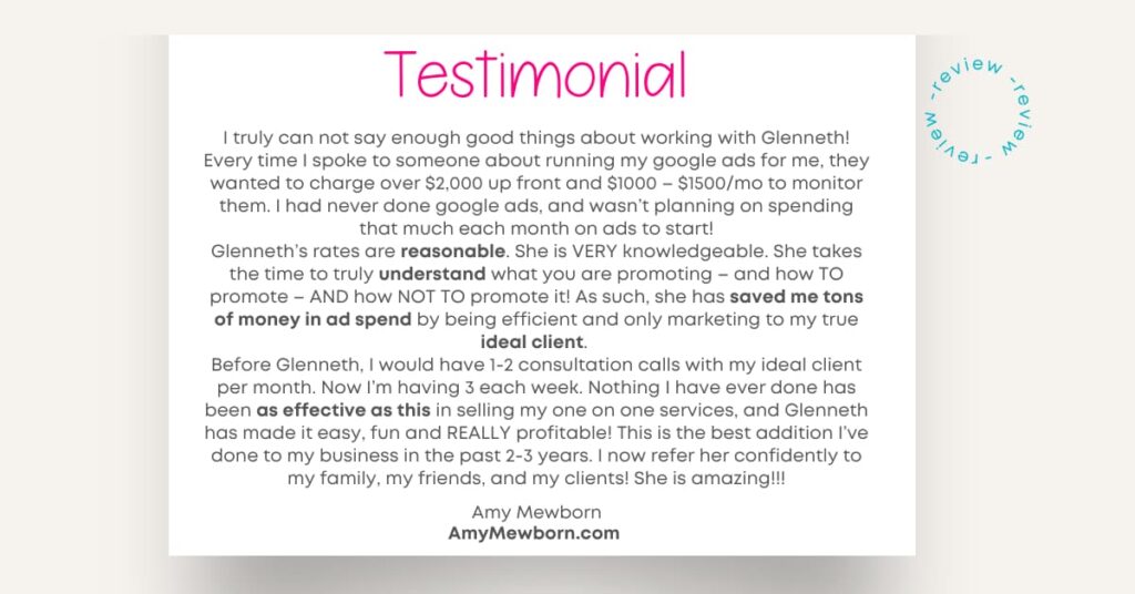 Google ads management testimonial